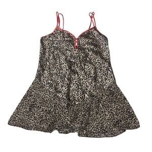 Secret Treasures 90s Y2K Leopard Print Chemise,  Slip Dress, Negligée, Large